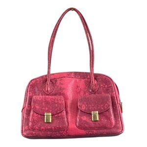 Pink Snakeskin Satchel Bag Medium Faux Leather Top Handle Purse Pockets